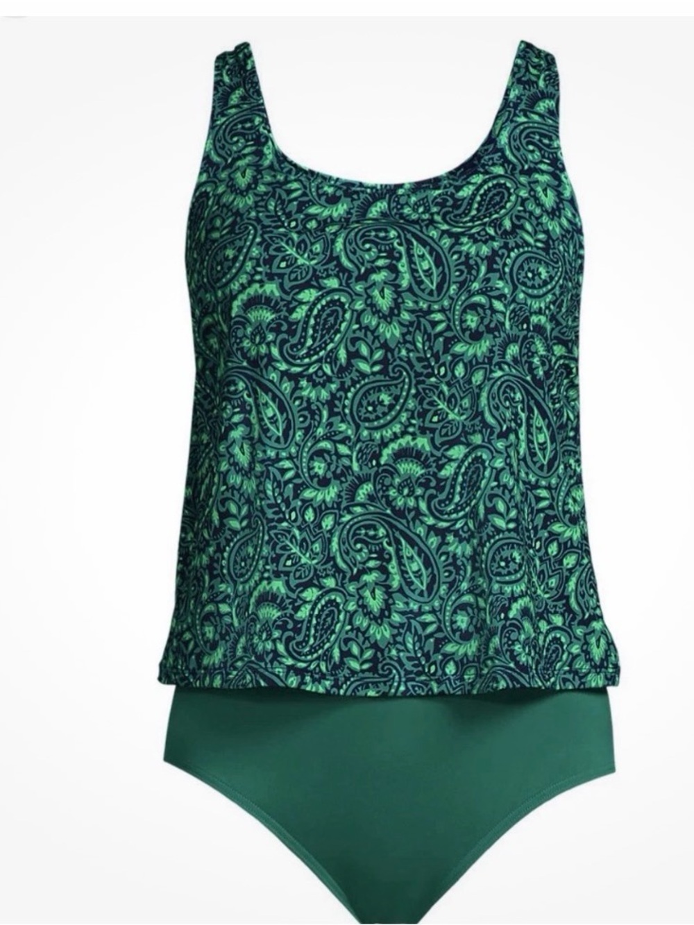 Lands' End Green Paisley One-Piece Swim Set